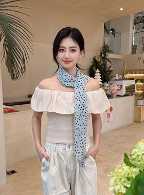 蓝色系小丝巾系脖高级感丝带脖饰飘带领巾搭配韩系长条女2025新款