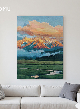 TaoMu 日照金山挂毯装饰画油画风山水风景客厅沙发背景墙布艺挂画