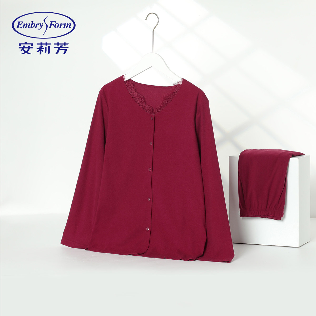 安莉芳正品牌秋冬女款睡衣开衫蕾丝领磨毛女士长袖家居服红色套装,淘宝优惠券,粉丝福利购,淘宝优惠卷