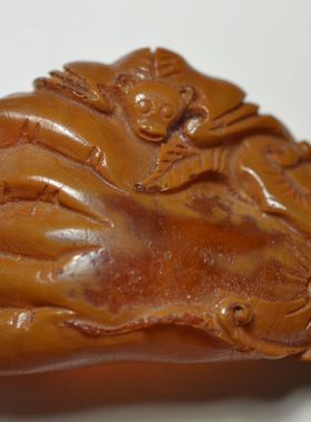 老蜜蜡福寿古董手把件吊坠