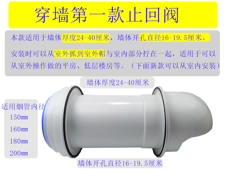 外墙抽油烟机止回阀防回风厨房穿墙止逆阀玻璃窗用室外帽家用烟道-图0