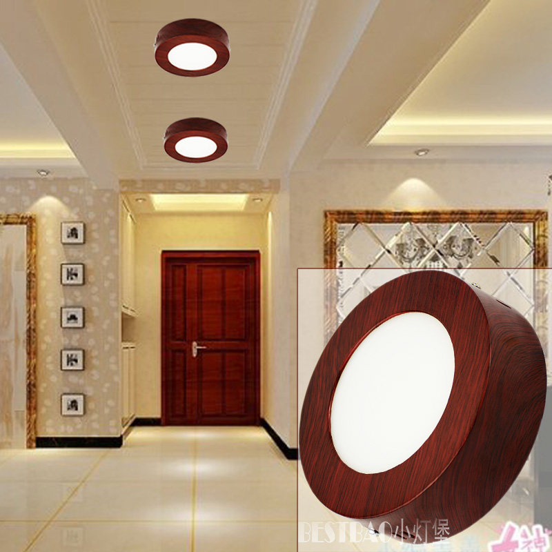 明装木纹筒灯圆形方形中式超薄防眩护眼玄关走廊过道免开孔吸顶灯,淘宝优惠券,粉丝福利购,淘宝优惠卷