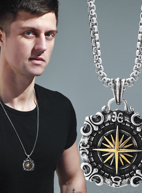 复古潮流钛钢项链星海罗盘吊坠