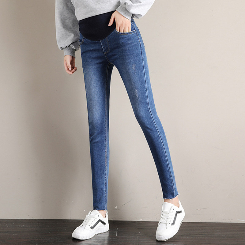 2020秋装外穿孕妇托腹休闲牛仔裤 量亮母婴孕妇直筒裤