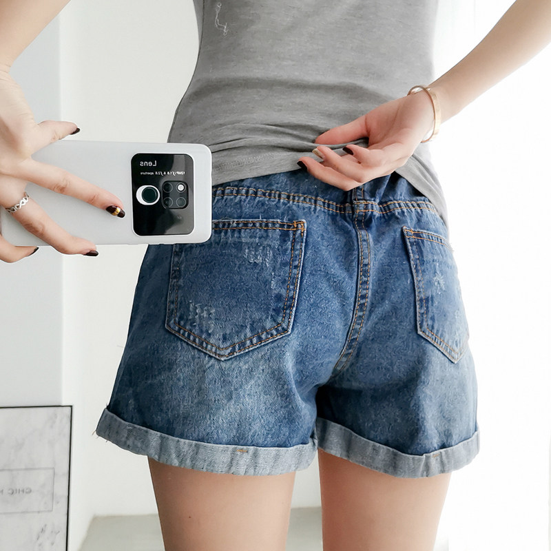 外穿翻遍破洞孕妇牛仔短裤打底裤 量亮母婴孕妇直筒裤