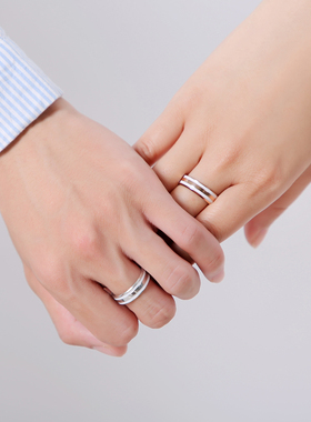 日韩钛钢女戒指环玫瑰金情侣对戒