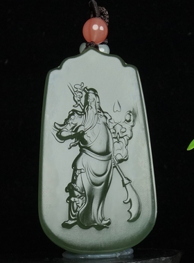 天然新疆和田玉关公吊坠 武财神玉坠男款挂件大师作品 C56