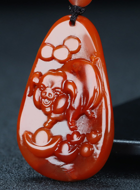 正品天然四川凉山南红玛瑙吊坠南红生肖属相猪吊坠招财猪男女款29