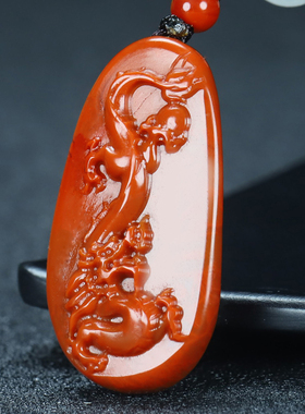 天然凉山保山南红玛瑙吊坠生肖龙 柿子红原石雕件男女儿童款39号