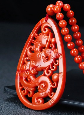 正品天然四川凉山南红玛瑙朱雀吊坠南红柿子红原石雕件男女款298