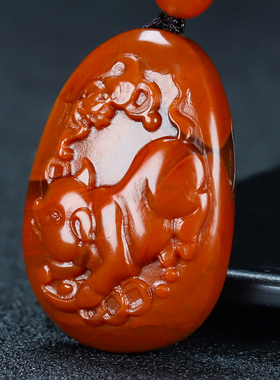 天然凉山南红玛瑙吊坠南红柿子红生肖属相猪吊坠金猪纳福25号
