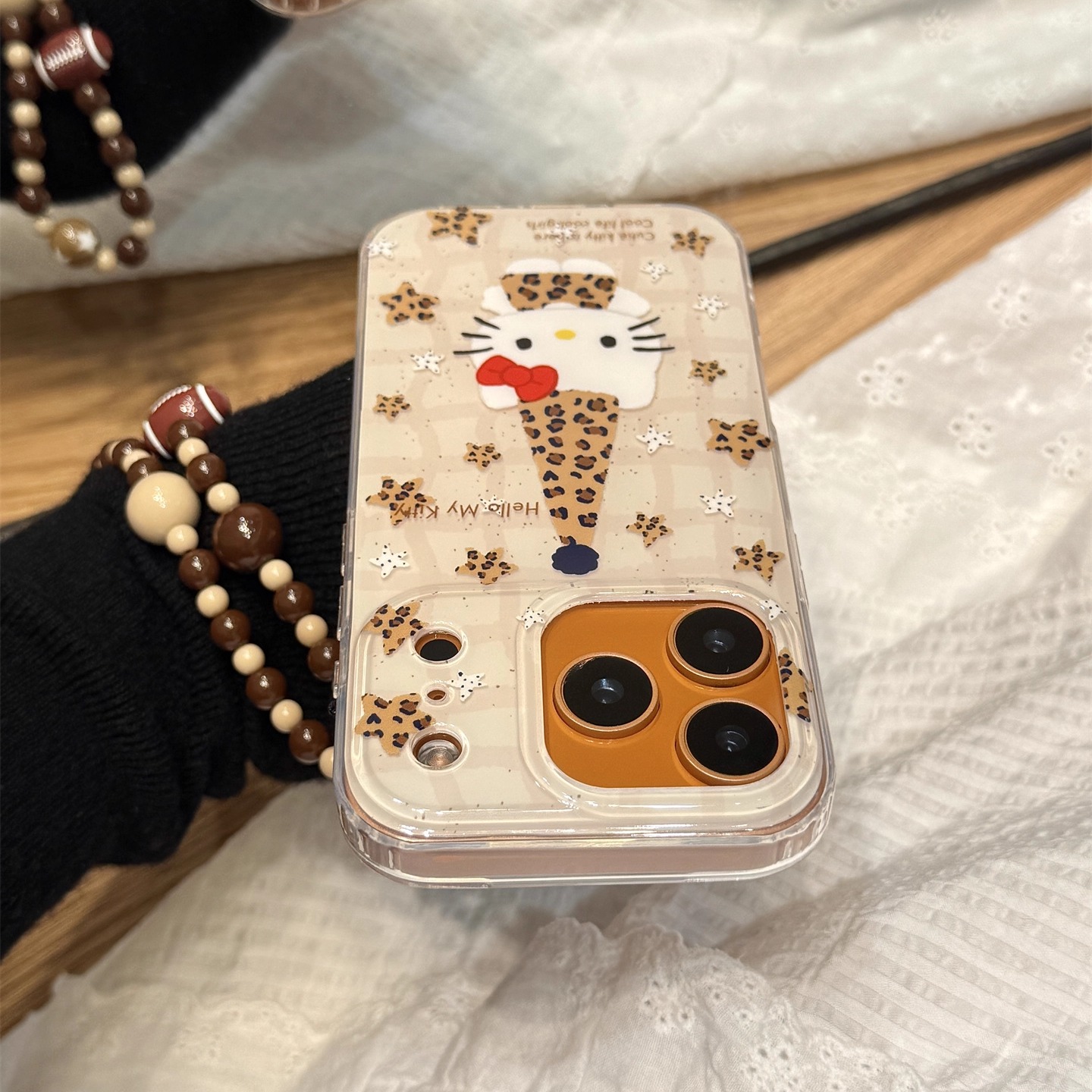 少女心格子豹纹星星长帽kitty猫链条适用于iphone17promax苹果14手机壳15新款16pro女13可爱17pm硅胶防摔软壳 - 图2