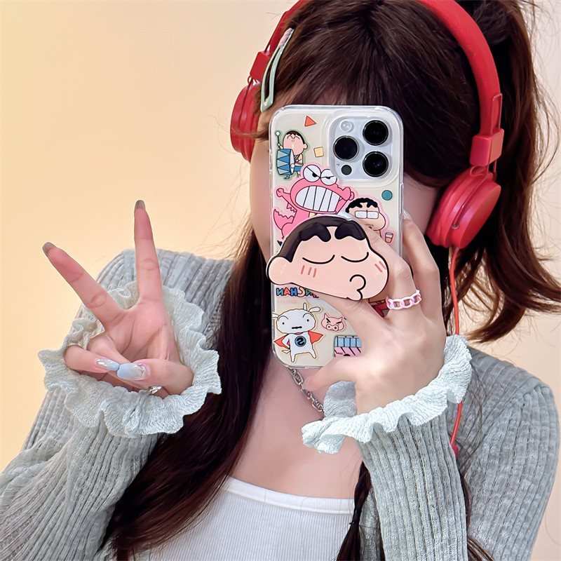 玩胜 可爱卡通日系动漫搞怪表情支架iphone17promax苹果13手机壳11新款16pro女12双层15pm硅胶创意防摔保护套,淘宝优惠券,粉丝福利购,淘宝优惠卷