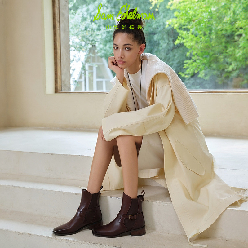 SAM EDELMAN山姆爱德曼冬新皮带扣方头粗跟切尔西短靴女TANNER,淘宝优惠券,粉丝福利购,淘宝优惠卷