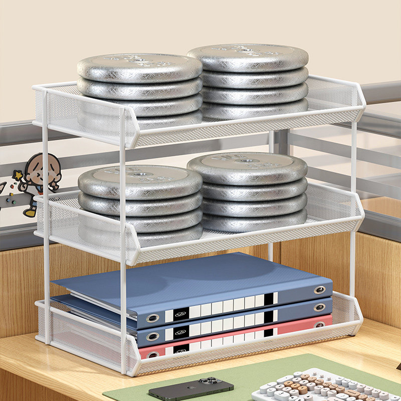 桌面多层文件架办公桌书立收纳框金属文件柜办公室资料分层架桌上置物架办公用品收纳盒文件筐文件夹收纳架子 - 图3