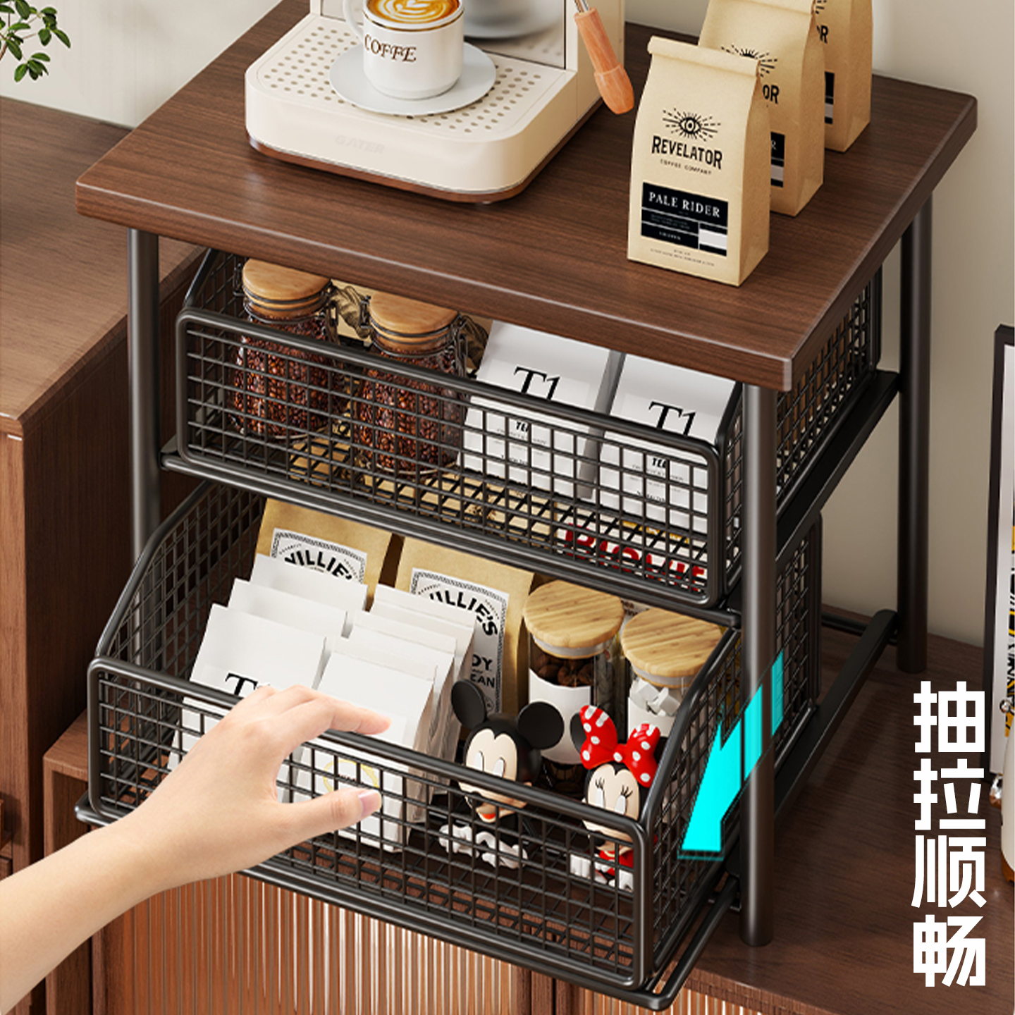 台面咖啡机置物架咖啡器具增高摆放台多功能水杯可抽拉增高收纳架 - 图1