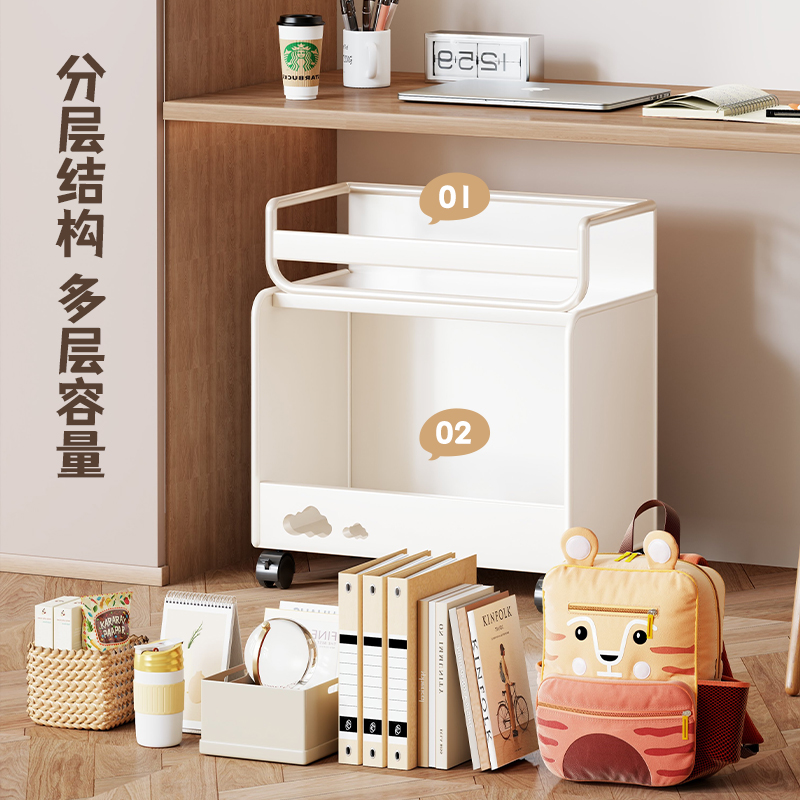 书本收纳架书包置物架可移动小推车神器家用多层学生放书包滑轮柜 - 图0