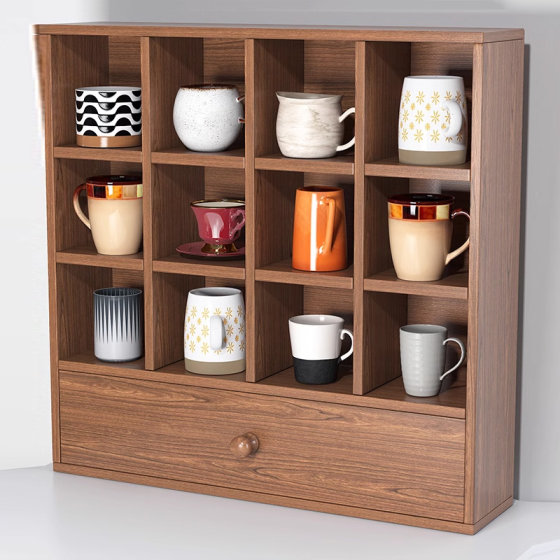 Solid wood desktop cup holder storage display rack