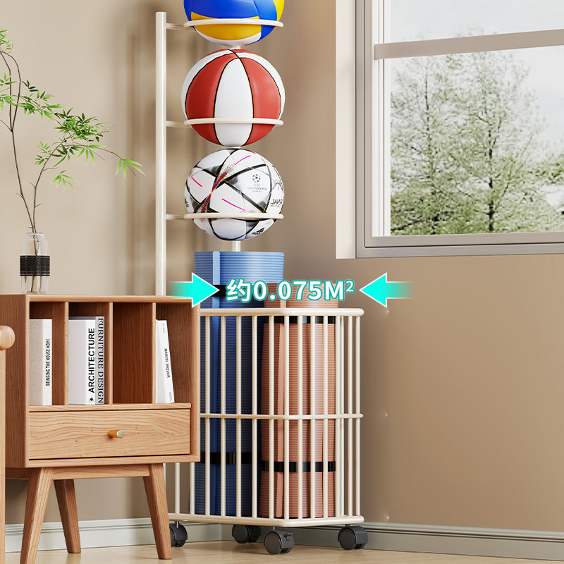 篮球收纳架家用足球排球羽毛球拍瑜伽垫带轮可移动健身器材收纳筐,淘宝优惠券,粉丝福利购,淘宝优惠卷