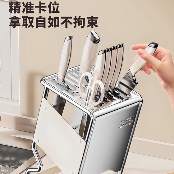 Kitchen knife storage rack with drain tray and multiple knife holders