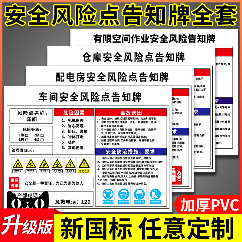 安全风险点告知牌卡车间岗位标识牌配电房危险标示有限受限空间标示工厂生产设备职业危害告示警示标志牌定制 - 图0