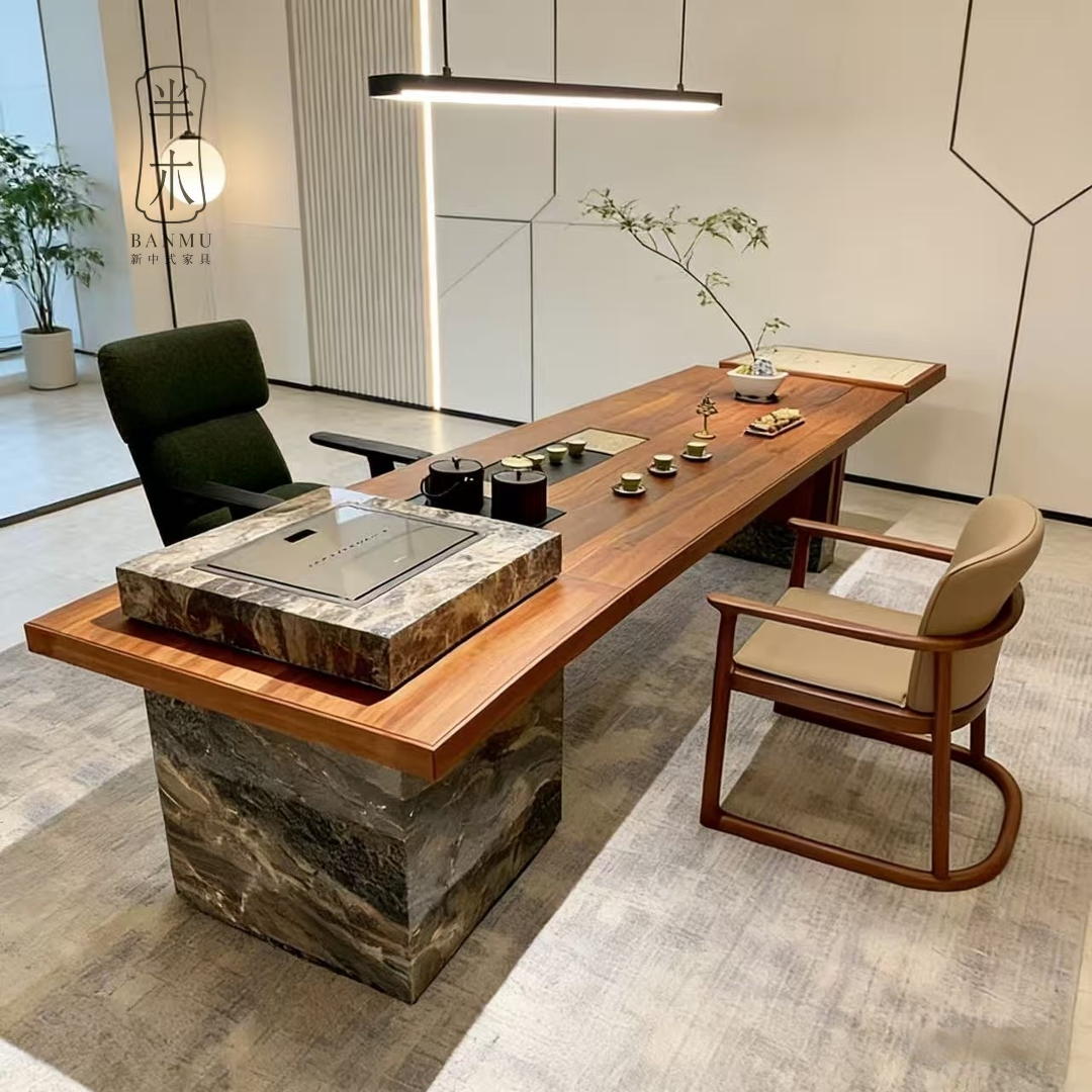 高端茶室岩板岛台实木茶台轻奢大板办公室泡茶桌会客茶桌带洗手台,淘宝优惠券,粉丝福利购,淘宝优惠卷