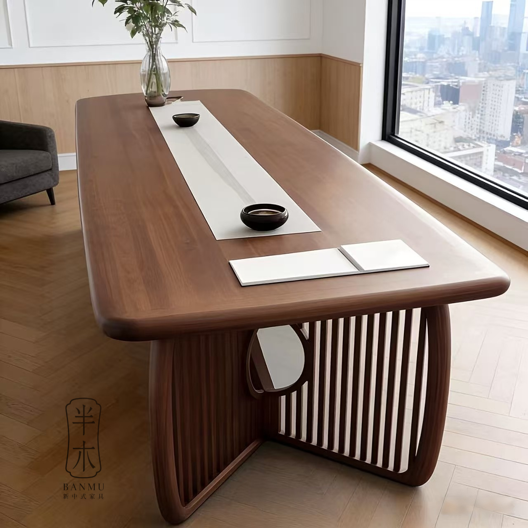 休闲实木书桌新中式办公桌办公室北美黑胡桃木会议桌民宿茶台茶桌,淘宝优惠券,粉丝福利购,淘宝优惠卷