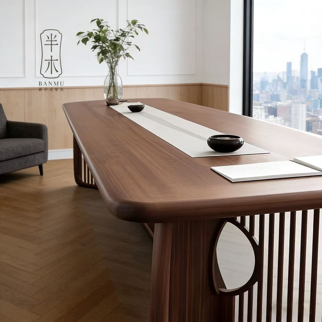 休闲实木书桌新中式办公桌办公室北美黑胡桃木会议桌民宿茶台茶桌,淘宝优惠券,粉丝福利购,淘宝优惠卷