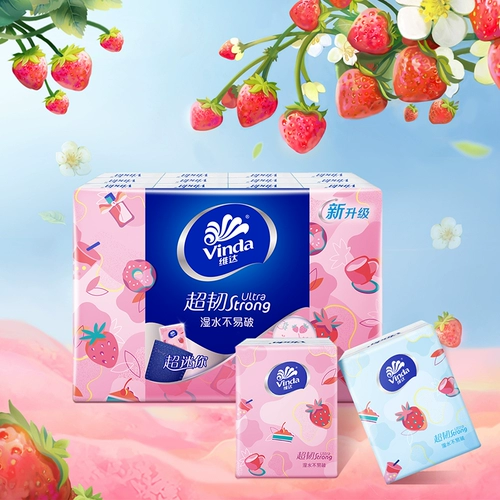 [Первый образец U] Носовой платок с клубничным принтом Vinda Sweetheart, 4 слоя, 24 маленьких пакета салфеток jb