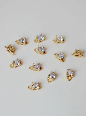 14K包金镀金保色双环小锆石4mm水晶锆石diy手工耳环手链链接材料