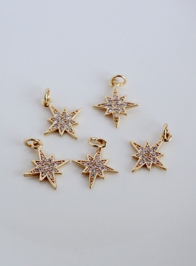 4k镀金保色八芒微镶锆石配件diy