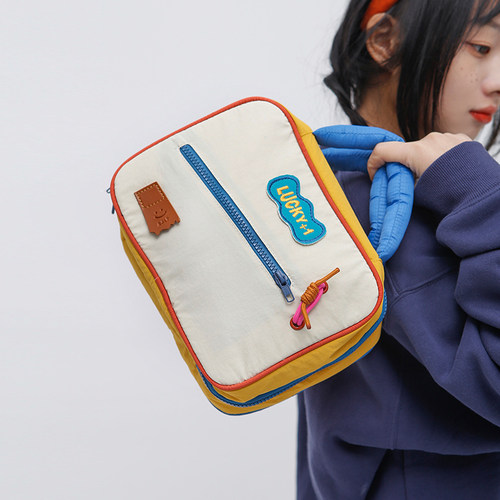 若素良品撞色大容量拉链化妆洗漱品分类收纳包袋便携旅行出游百搭 - 图1
