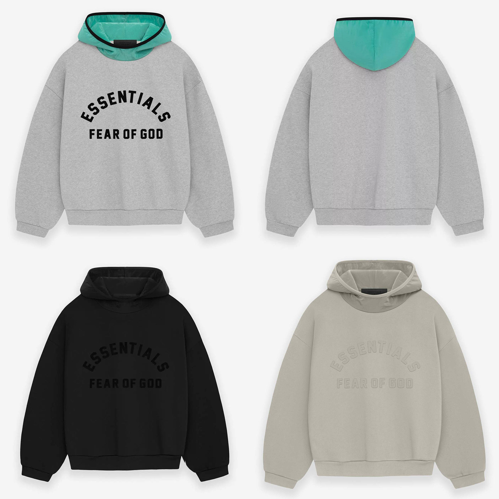FOG原厂货Fear Of God Essentials 24SS弧形LOGO连帽卫衣拼色帽衫 - 图3