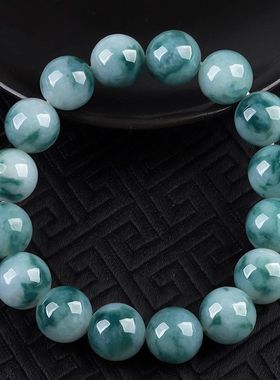 缅甸A货飘花翡翠手串玉珠串男女情侣手链 情侣款生日礼物正品10厘