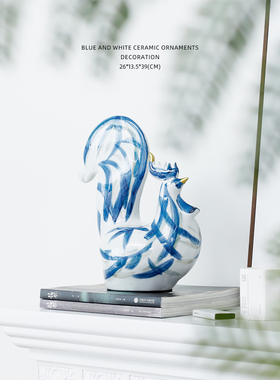 迷屿 陶瓷手绘青花鸡摆件招财开业乔迁送礼客厅家居装饰品工艺品