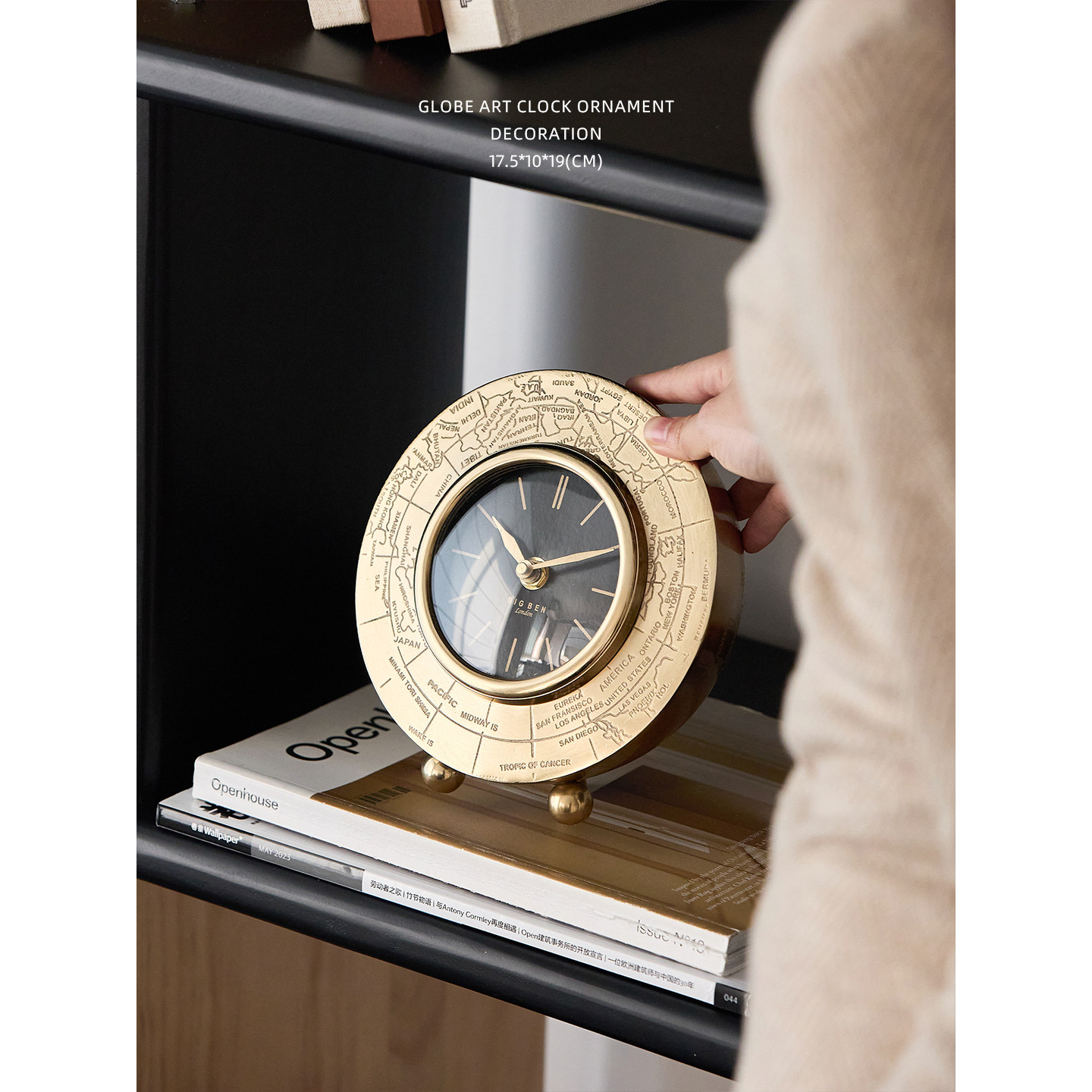 迷屿家居印度舶来品铝镀古铜座钟“地球仪”手工复古桌面时钟摆件,淘宝优惠券,粉丝福利购,淘宝优惠卷