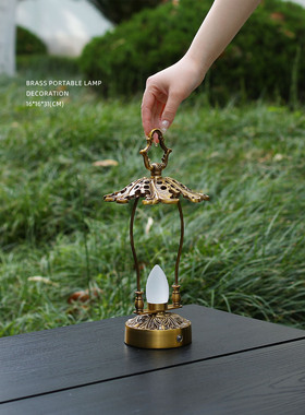 迷屿 烛光黄铜充电长续航夜灯复古可调光氛围餐桌床头装饰台灯