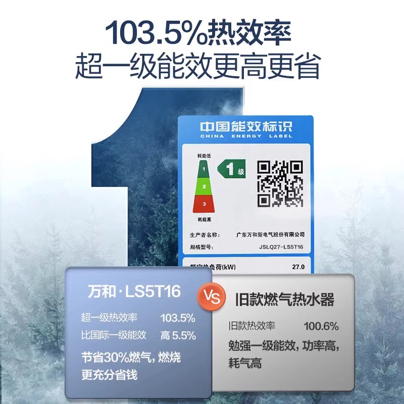 万和零冷水燃气热水器一级能效变频家用天然气16升铜水箱LS5T16 - 图0