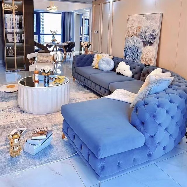 American European-style French style living room curved buckle sofa