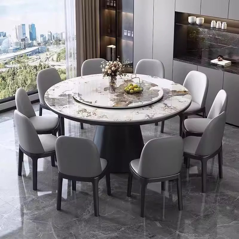 实木岩板圆餐桌组合带转盘轻奢现代简约家用小户型饭大圆桌1.1米,淘宝优惠券,粉丝福利购,淘宝优惠卷