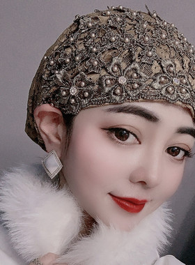 安娜穆雪逛街钉珠花边妈妈帽