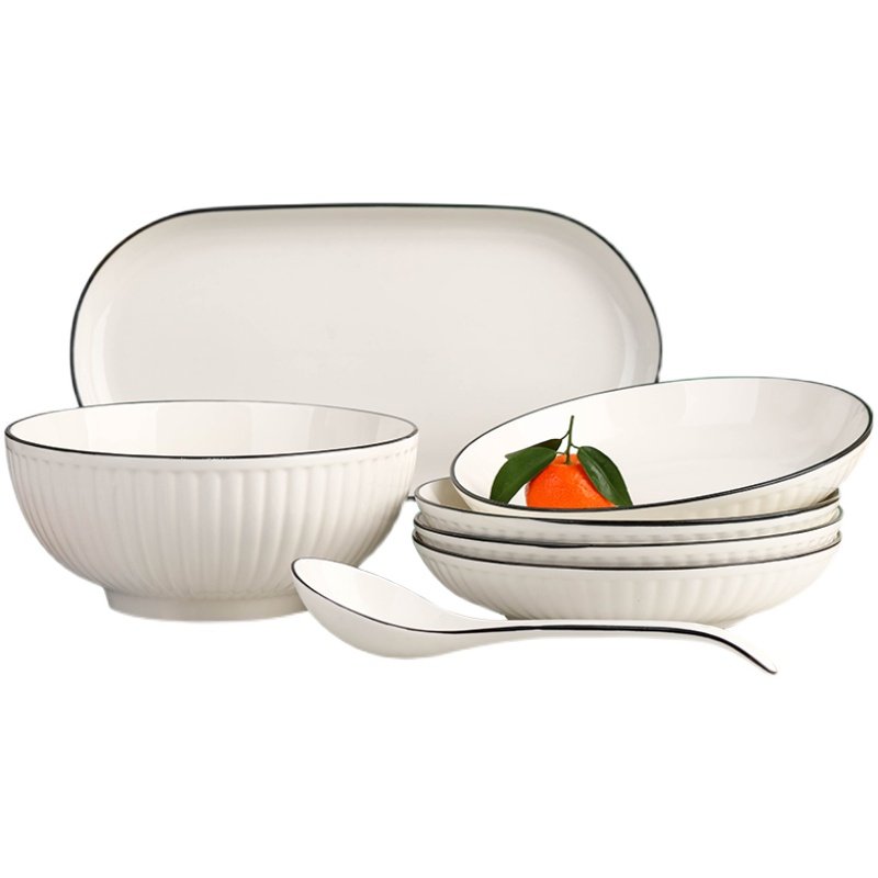 创意新款盘子鱼盘汤碗斗笠碗套装家用日式陶瓷饭盘长方形蒸鱼碟子,淘宝优惠券,粉丝福利购,淘宝优惠卷