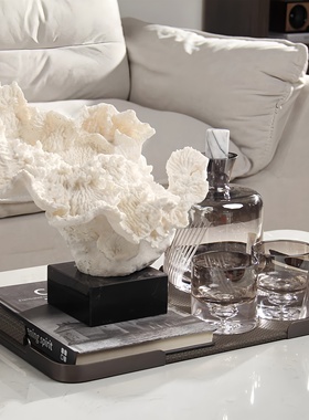 客厅茶几装饰摆件仿真珊瑚装饰品边柜托盘组合水晶酒具酒柜醒酒器
