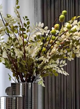 现代轻奢客厅餐厅果盘摆件样板间桌面花艺不锈钢花器烛台装饰组合