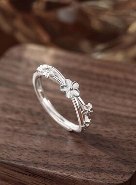 999纯银花朵银戒指女小众设计轻奢高级感新中式2025新款爆款食指