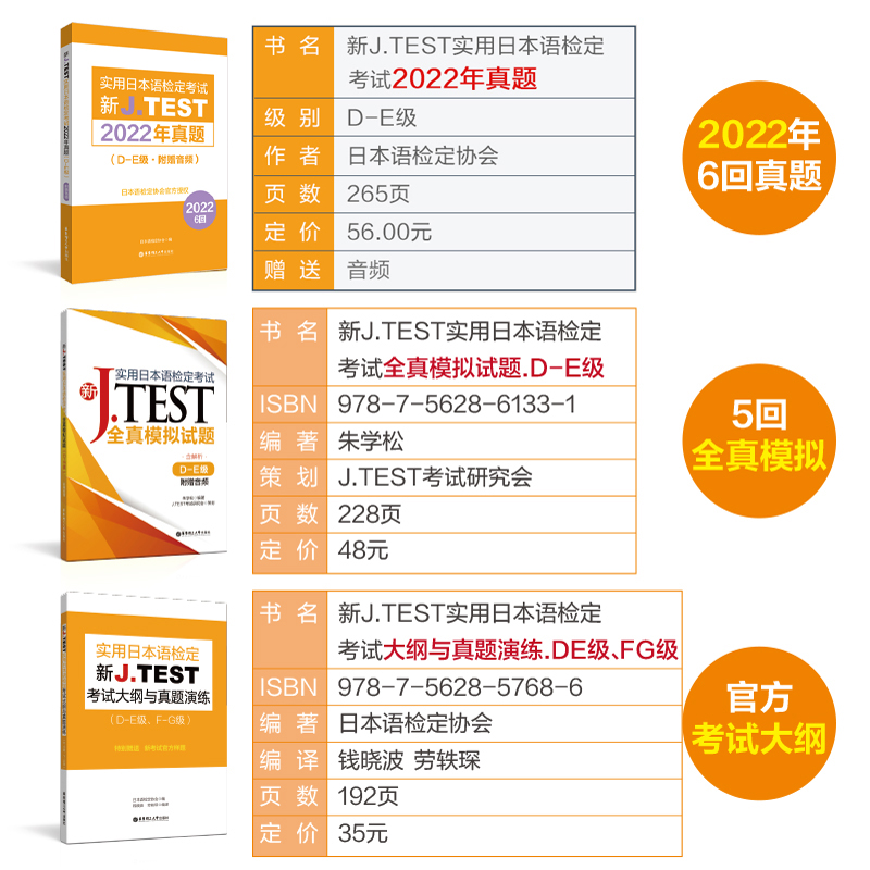 新JTEST实用日本语检定考试大纲+模拟题+2022真题（DE级）华东理工大学出版社官方正版jtest de - 图1