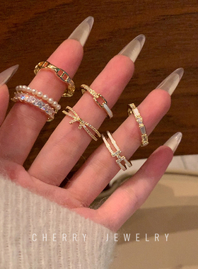 金色开口叠戴女士尾戒小众设计