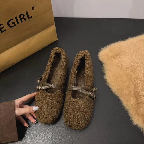 赵露思同款玛丽珍毛毛鞋秋冬外穿软底羊羔绒豆豆鞋加绒单鞋棉瓢鞋 - 图2