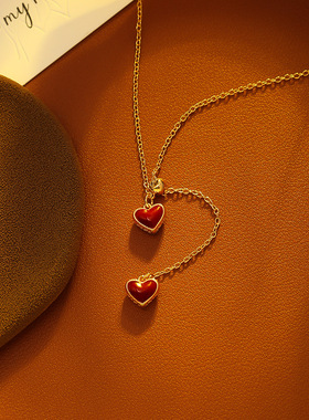 红白两面天然贝母爱心吊坠项链小众设计时尚浪漫锁骨链高级感