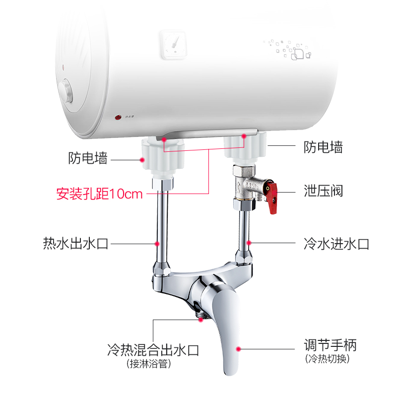 全铜电热水器混水阀明装开关冷热混合阀U型出水龙头淋浴通用配件 - 图0